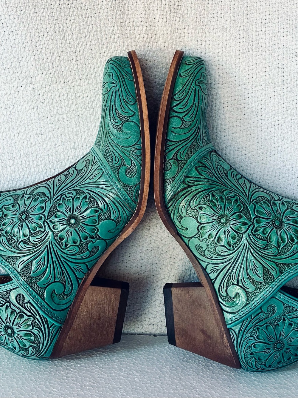 Myra Bag Turquoise Floral Tooled Leather Ankle Booties - Picture 10 of 16